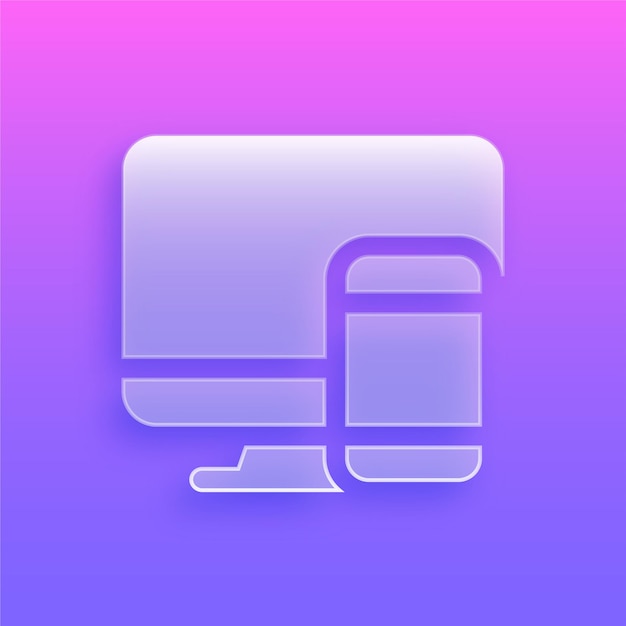Impresionante moderno morfismo de vidrio icono de computadora y teléfono móvil con fondo vibrante