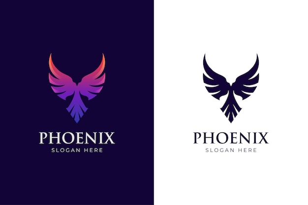 Impresionante mosca phoenix degradado logotipo ilustración dos versiones