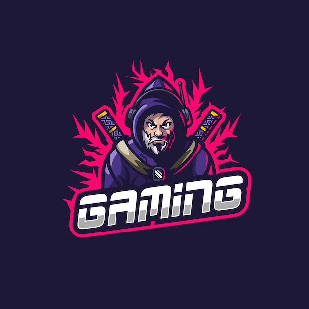 Impresionante ninja con barba y sudadera con capucha para el logotipo de esports