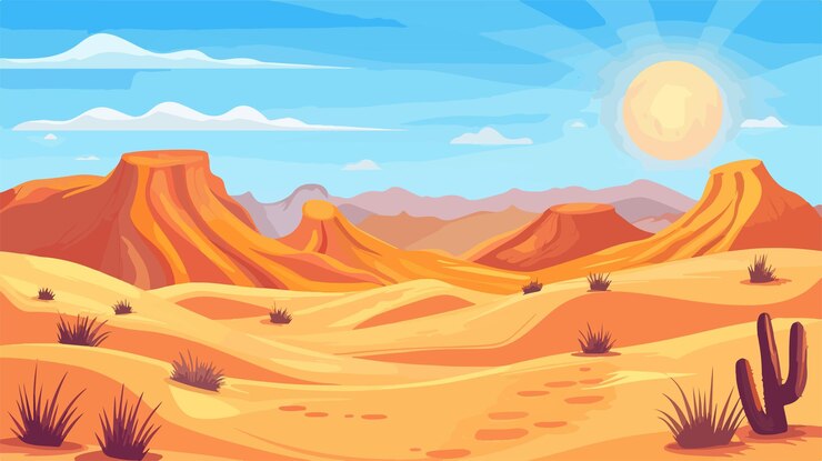 Vector impresionante paisaje desértico con dunas de arena y cielo azul