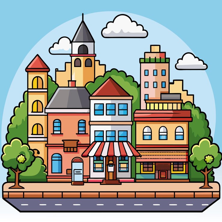 Vector impresionante paisaje urbano hermoso diseño de iconos vectoriales de la ciudad