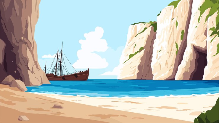 Vector la impresionante playa de navagio con naufragio y majestuosos acantilados en zakynthos