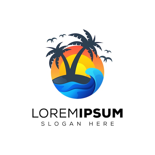 Impresionante playa sumer, plantilla de diseño de logotipo de océano