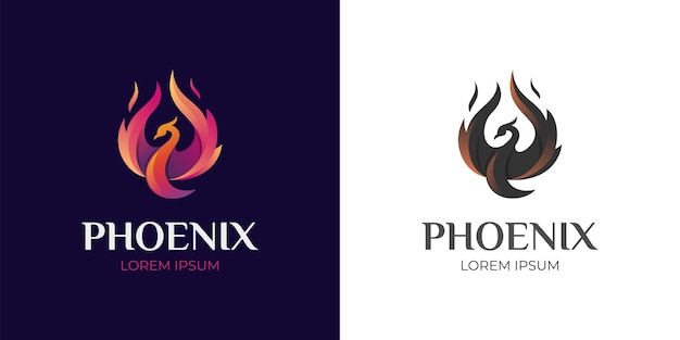 Impresionante vuelo phoenix gradiente logo vector ilustración dos versiones