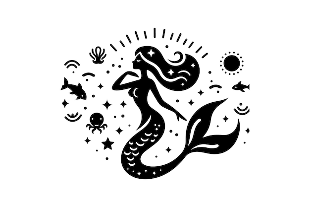 Impresionantes vectores de silueta de sirena para proyectos de diseño gráfico e impresión