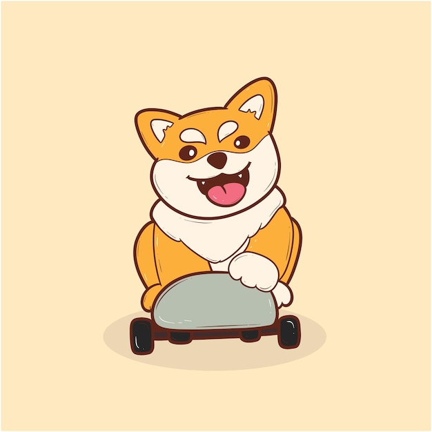 ImpresiónCartoon Shiba Inu perro en una patineta