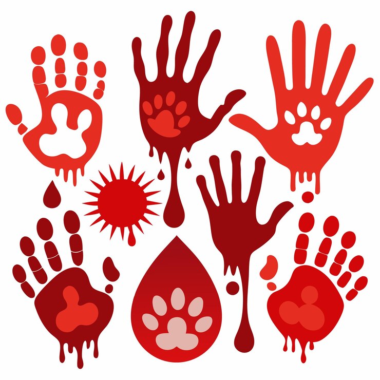 Vector impresiones coloridas de manos y patas obras de arte vibrantes de manos y pata de animales en tonos rojos y naranjas