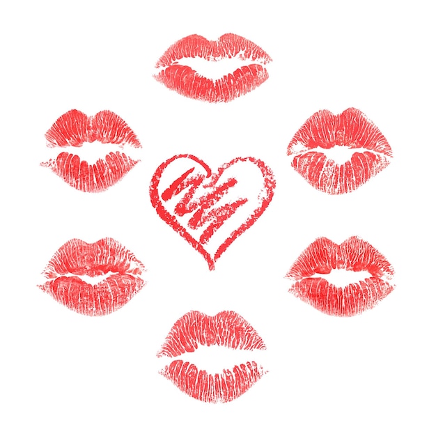 Impresiones de labios vectoriales sobre fondo blanco