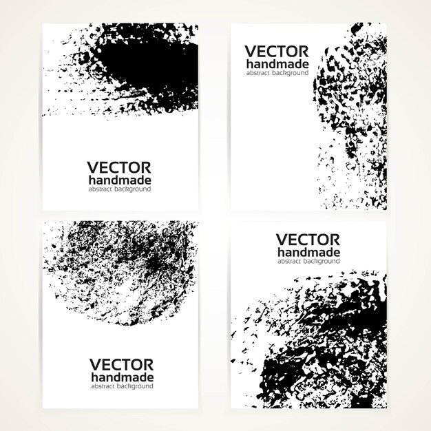 Impresiones de textura de pincel abstractas en blanco y negro conjunto de pancartas