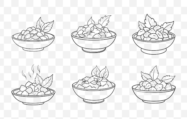 Imprime el conjunto de vectores artísticos de pollo de albahaca tailandés con ilustraciones detalladas de platos tailandeses populares