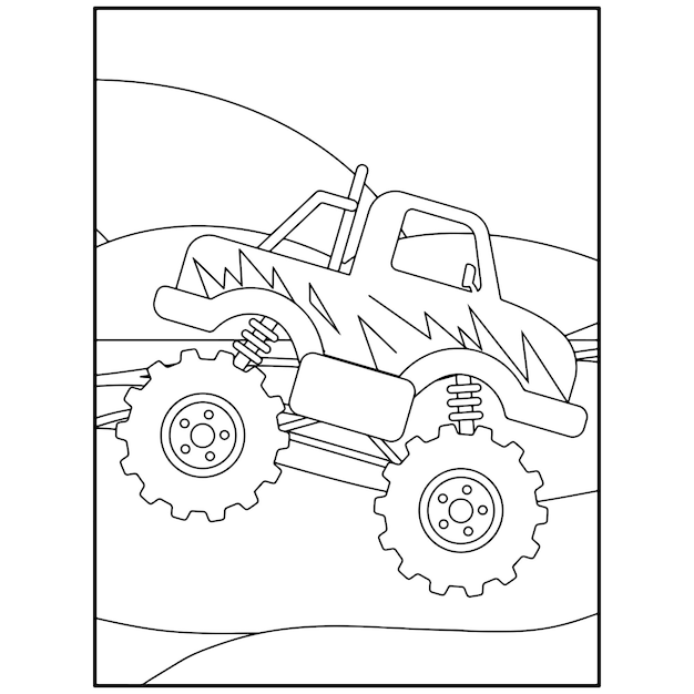 Imprimible Monster Truck Páginas Para Colorear Para Niños Vector Premium