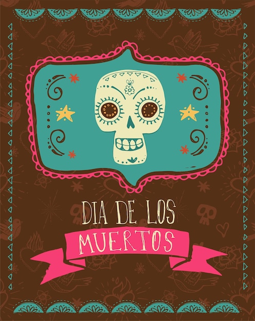 Vector imprimir calavera mexicana dia de muertos tarjeta