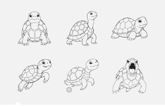 Imprimir exquisito Turtle Line Art Vector Set Diseños intrincados y elegantes para proyectos creativos