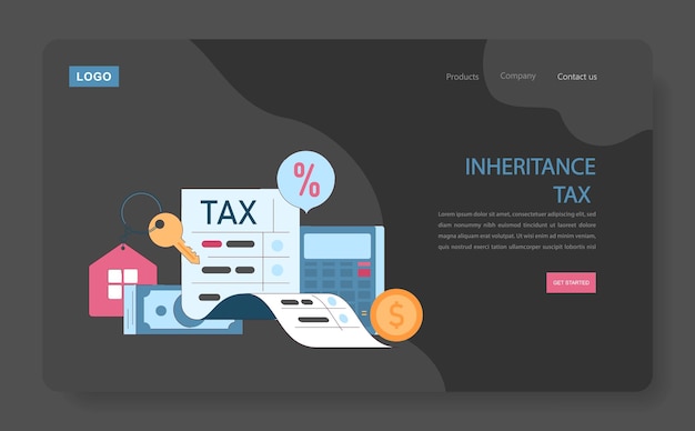 Vector impuesto sobre la herencia modo oscuro o nocturno landing web una ilustración que simplifica los cálculos fiscales en