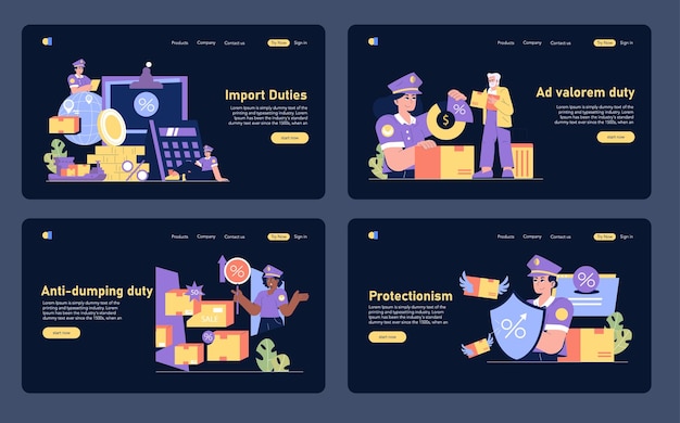 Impuestos aduaneros sobre las importaciones Ilustración de vector plano