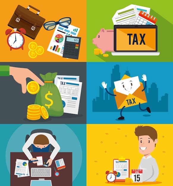 impuestos día tiempo conjunto iconos vector ilustración diseño
