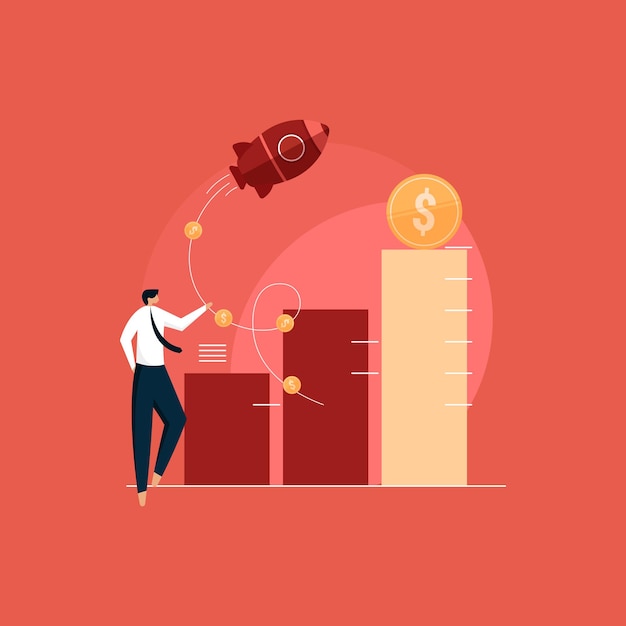 Impulse el concepto de ventas, el crecimiento empresarial con una ilustración de estrategia financiera exitosa