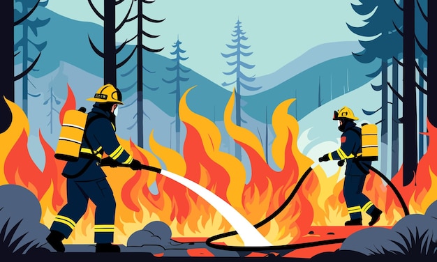 Incendios forestales inducidos por el calentamiento global en ilustración de vectores planos 2D