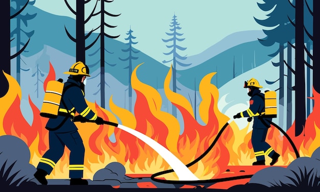 Vector incendios forestales inducidos por el calentamiento global en ilustración de vectores planos 2d