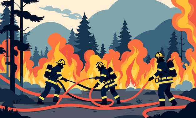 Vector incendios forestales inducidos por el calentamiento global en ilustración de vectores planos 2d