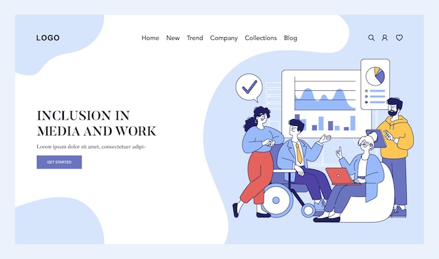 Inclusión en medios y trabajo Ilustración de vector plano