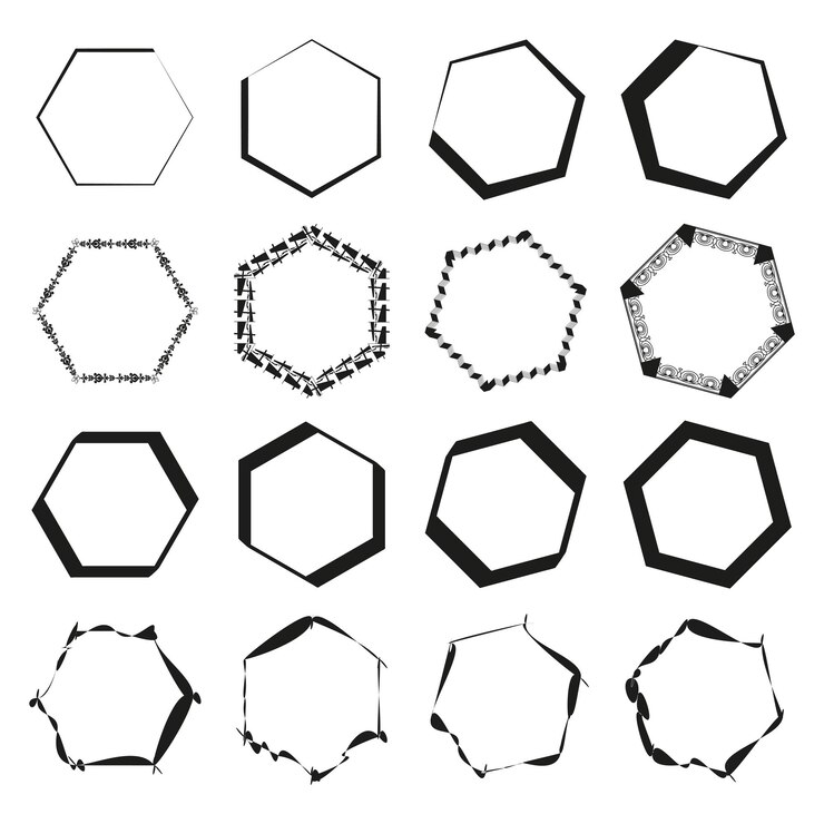 Vector se incluye una colección de marcos hexagonales en blanco y negro de varios estilos y patrones