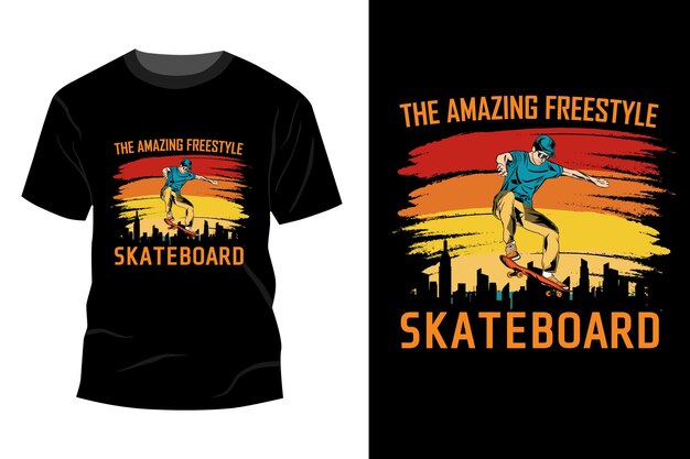 El increíble diseño de maqueta de camiseta de skate de estilo libre retro vintage