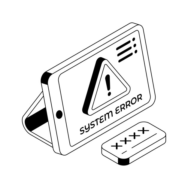 Un increíble icono isométrico que representa el problema del error del sistema