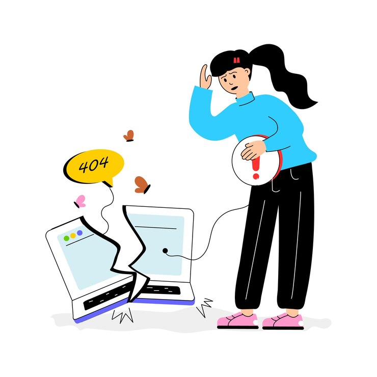 Vector una increíble ilustración plana del error de la computadora portátil