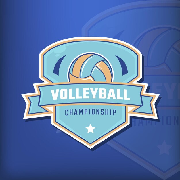 Increíble logotipo de vector de campeonato de voleibol sobre fondo azul oscuro