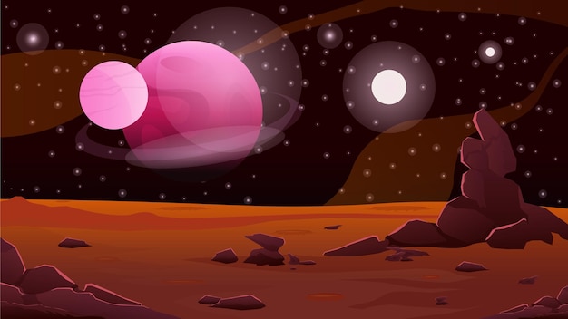 Increíble planeta espacio paisaje vector diseño ilustración