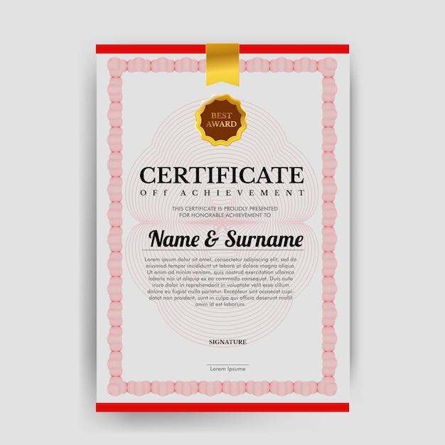 Increíble plantilla de certificado de ilustración vectorial