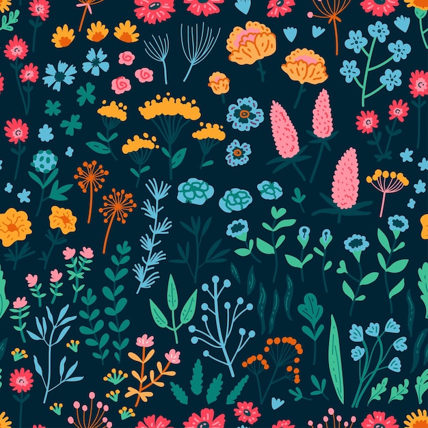 Increíble vector floral de patrones sin fisuras de flores vintage de colores brillantes