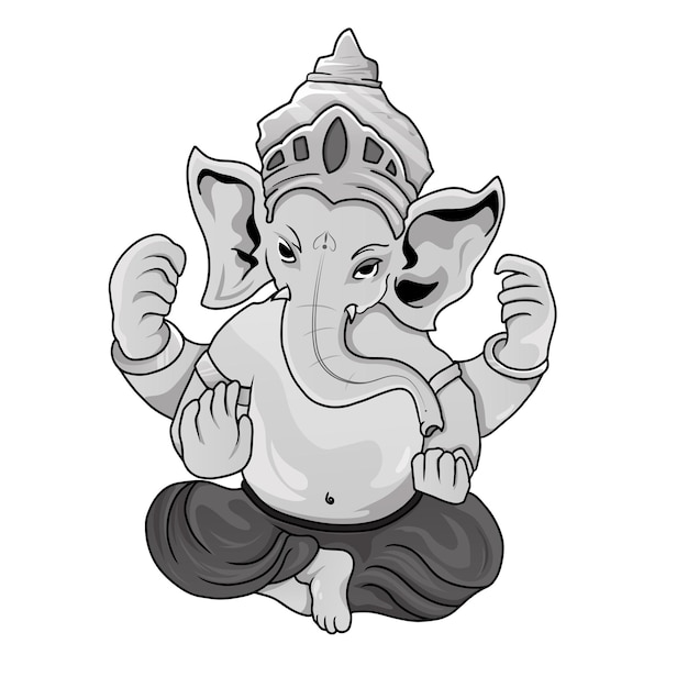 India Ganesh Puja icono de estilo lineal en blanco y negro Ilustración de vector de boceto dibujado a mano