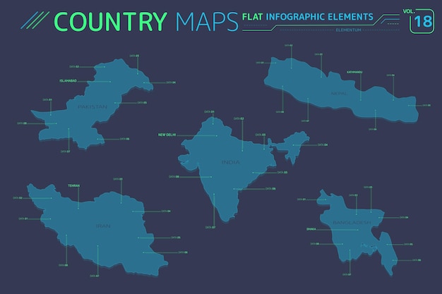 India pakistán bangladesh irán y nepal mapas vectoriales