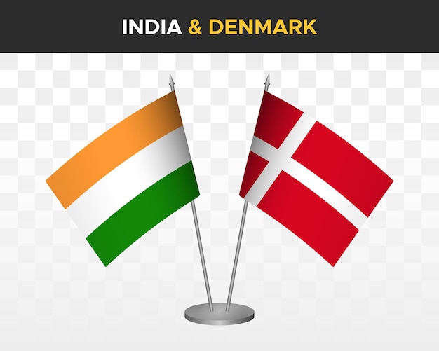 India vs dinamarca maqueta de banderas de escritorio ilustración vectorial 3d aislada banderas de mesa indias