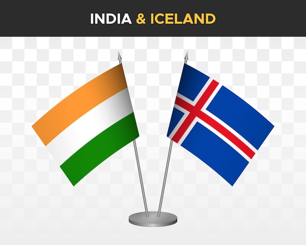 India vs islandia banderas de escritorio maqueta ilustración vectorial 3d aislada banderas de mesa indias