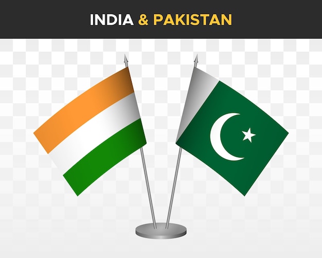 India vs pakistán maqueta de banderas de escritorio ilustración vectorial 3d aislada banderas de mesa indias