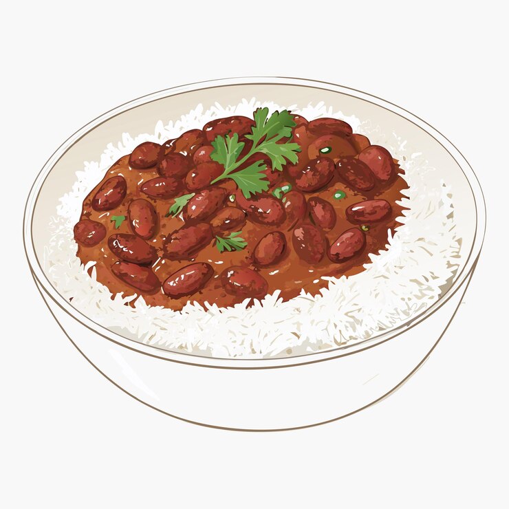 Vector indian dish rajma chawal in plate vector illustration