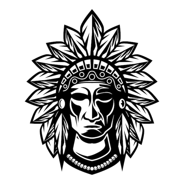 Indian head vector jefe apache estilo vintage mascota diseño personaje ilustración blanco y negro