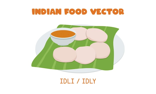 Indian Idli o Idly - India sabrosa torta de arroz desayuno vector clipart. Comida asiática. cocina india