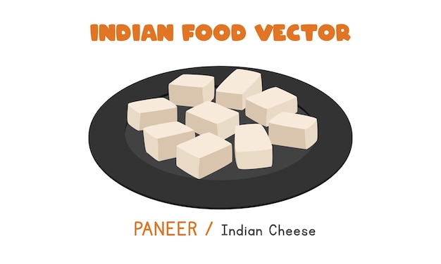 Indian Paneer - Dibujos animados de clipart de vector plano de queso indio. Comida asiática. Cocina india. comida india