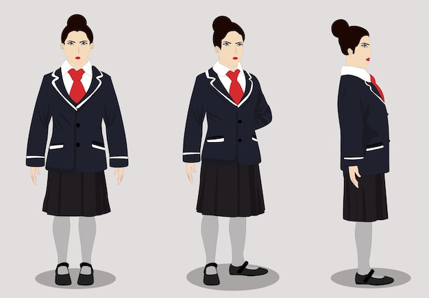 Indian village scho girl lado tres cuartos y atrás tres cuartos vista diseño de escenarios de personajes de dibujos animados