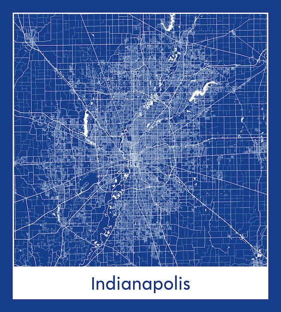 Indianápolis estados unidos américa del norte mapa de la ciudad impresión azul ilustración vectorial