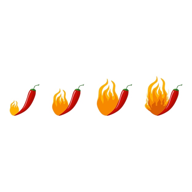 Indicador de ají picante con fuego aislado sobre fondo blanco. Símbolo para el restaurante de menú de comida de estilo plano.