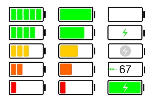 Indicador de carga de la batería configurado Nivel de batería del reloj de la tableta del teléfono Icono de batería