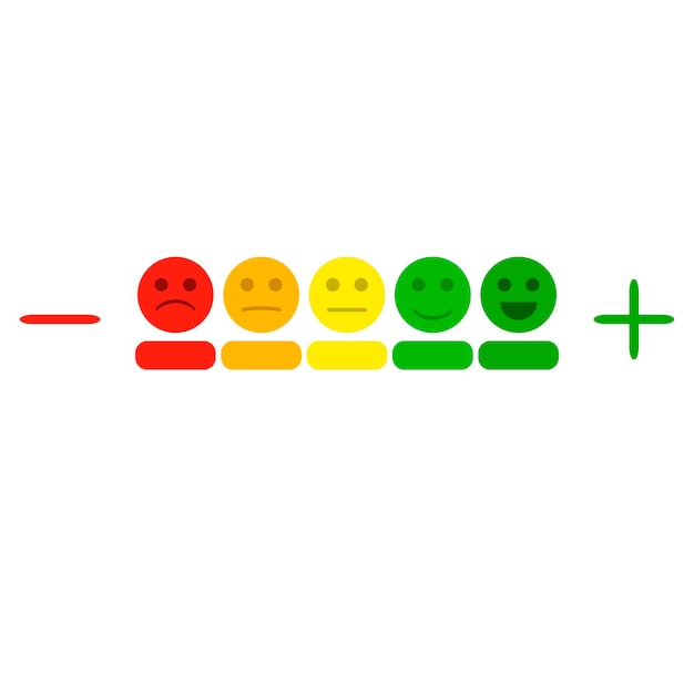 Vector indicador de más y menos con emoticonos de colores