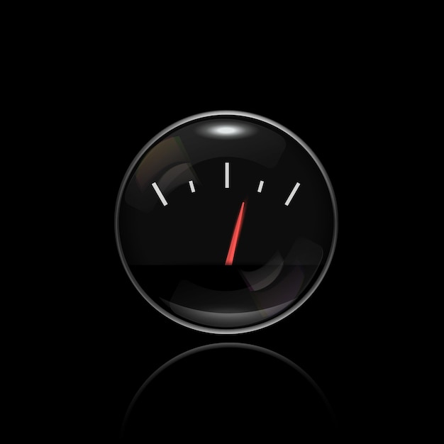 Indicador de nivel de combustible Tablero de instrumentos de coche negro redondo dispositivo 3D Ilustración vectorial en fondo negro