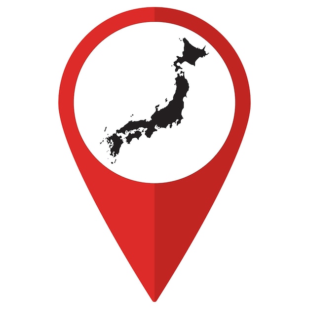 Vector indicador rojo o ubicación del pin con el mapa de japón dentro del mapa de japón