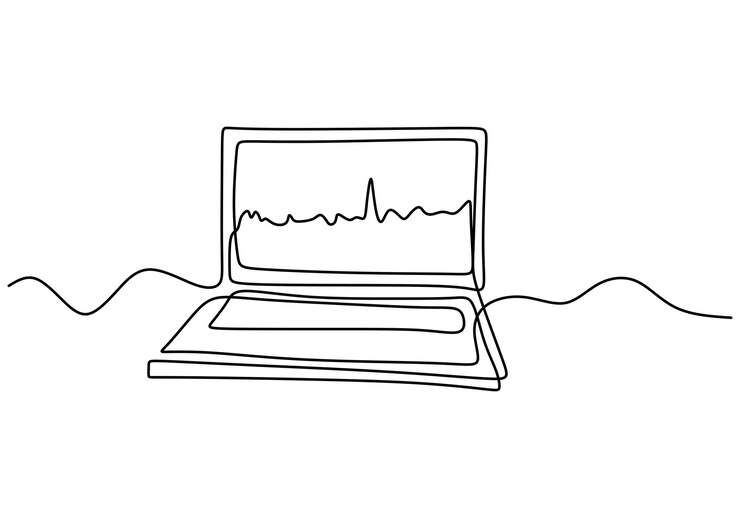 Indicadores de crecimiento gráfico en la pantalla del portátil en una línea continua estilo minimalista de arte dibujado a mano El concepto es el crecimiento de las finanzas de acciones aisladas sobre fondo blanco Ilustración vectorial